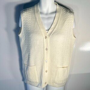 Westbound SZ Ivory Cable Knit Sweater Vest Vintage Heritage Old $ Academia